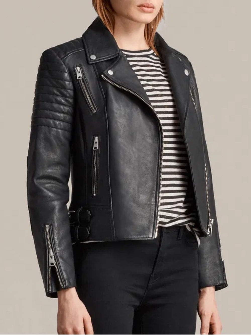 ALLSAINTS Papin Black Leather Biker Jacket - Women's | US size 00